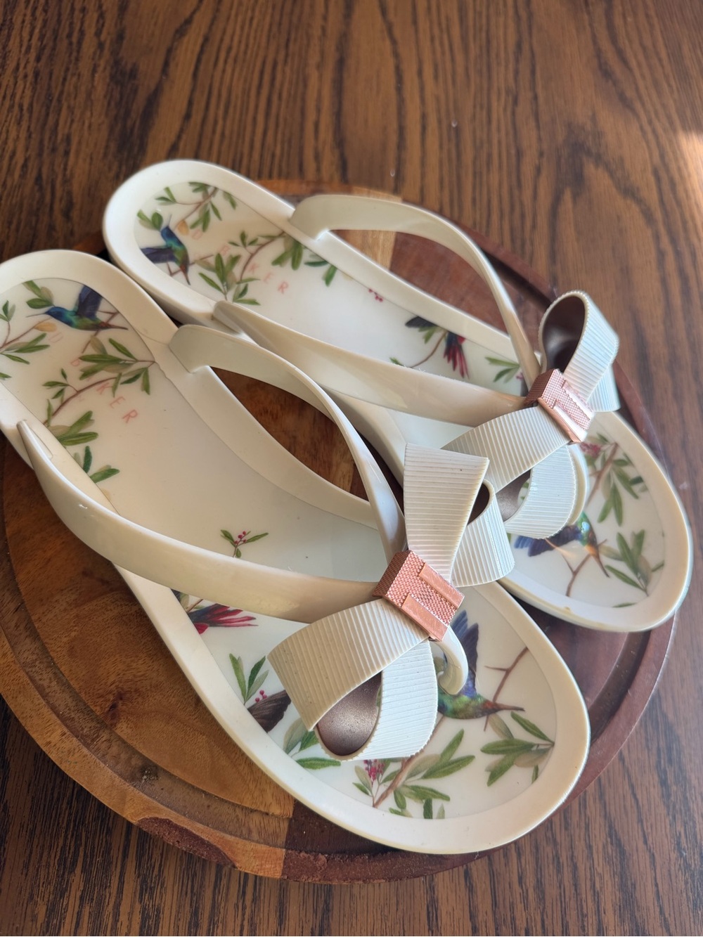 Ted Baker Ivory Jelly Sandals with Rose Gold Bow Accent